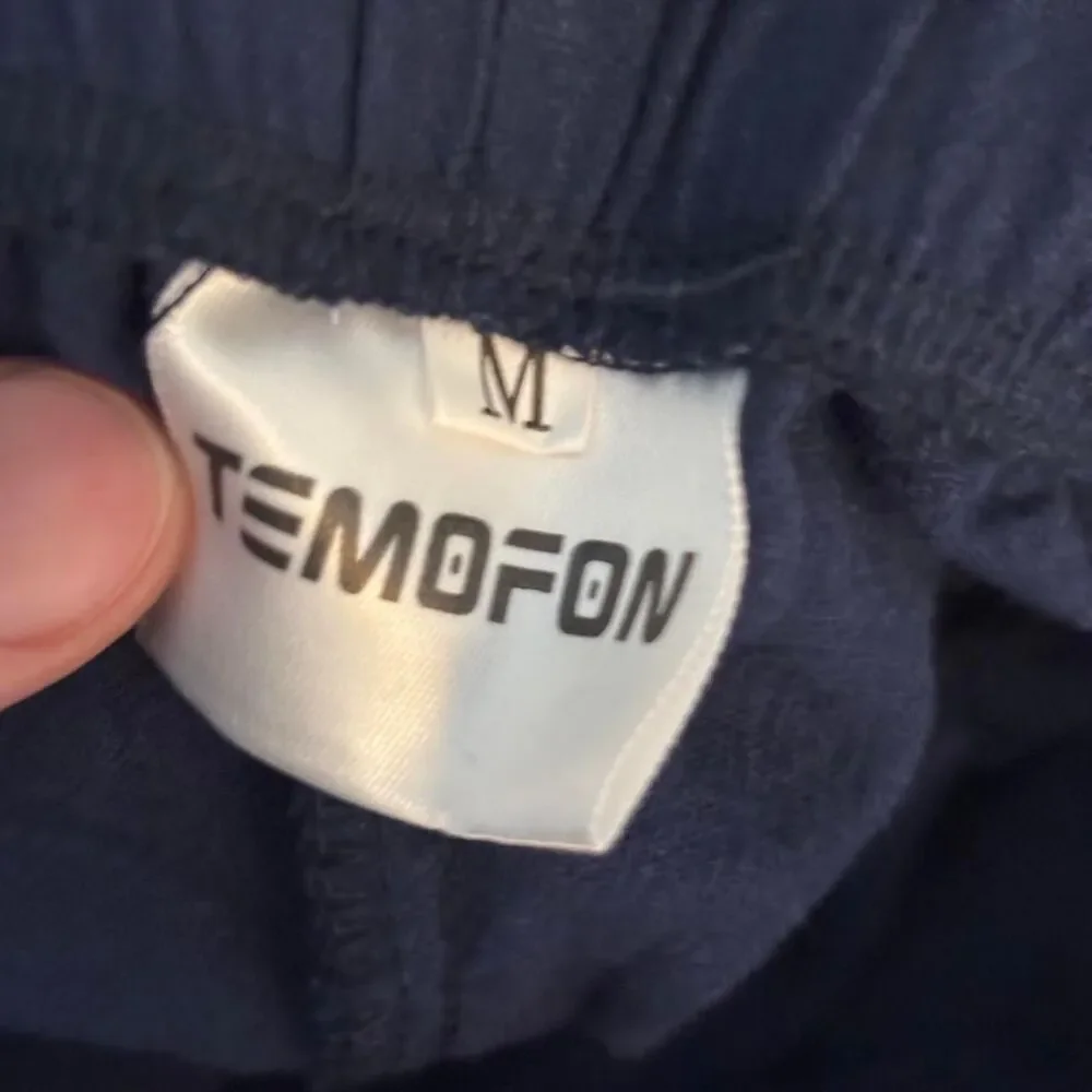 Medium Temofon Women's Navy and Blue Canvas Drawstring Wide Leg Pants